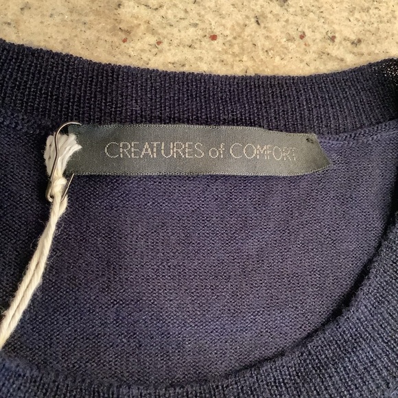 Navy Blue Crew Neck Wool Sweater Size Medium NEW Heart Creatures of Comfort - Picture 7 of 10